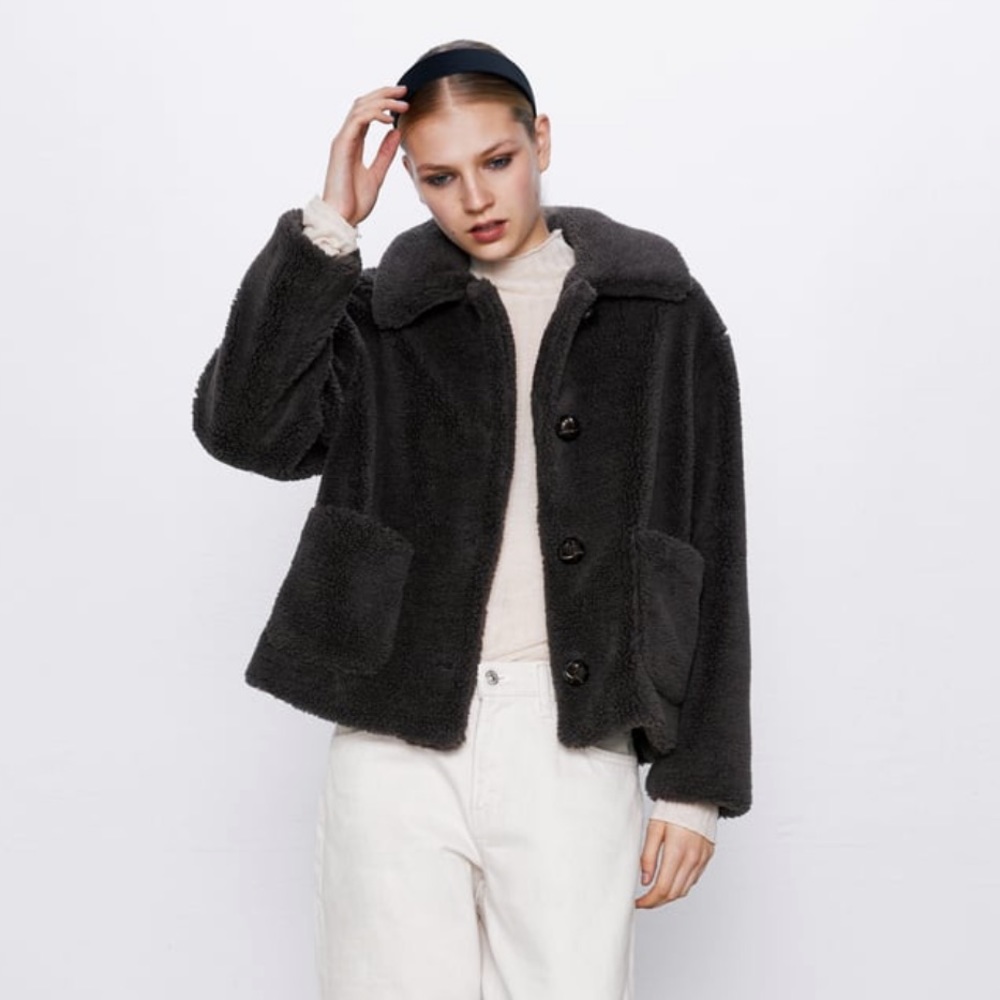 Zara Cropped Teddy Fleece Coat